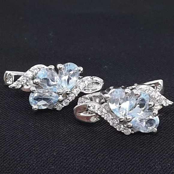 3.20cwt GENUINE BLUE SWISS TOPAZ w SAPPHIRES LEVERBACK EARRINGS 925 👀